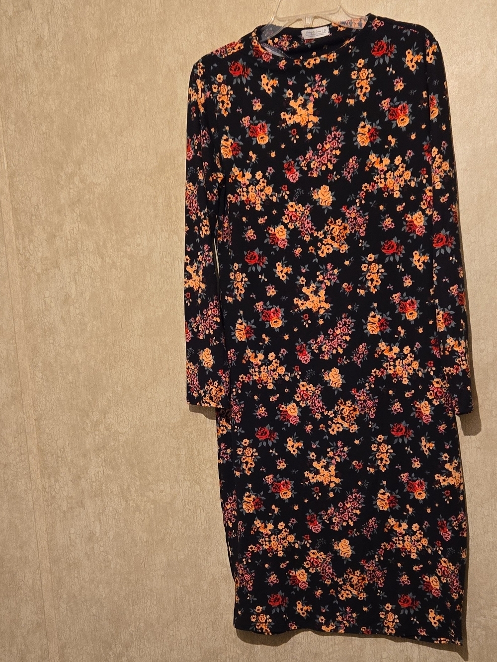 Navy Floral Long Sleeve Midi Dress